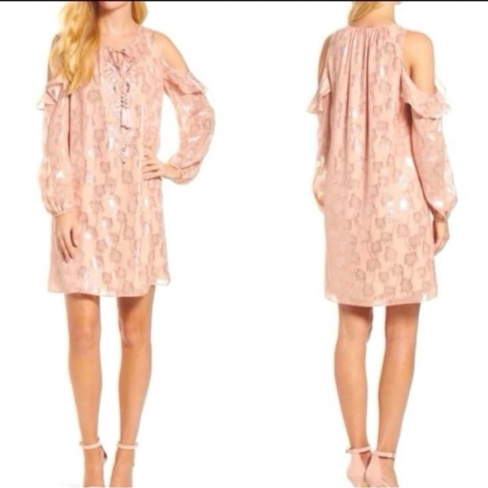 Lilly Pulitzer Marlyse silk dress sandstone metallic palm tree Large $298